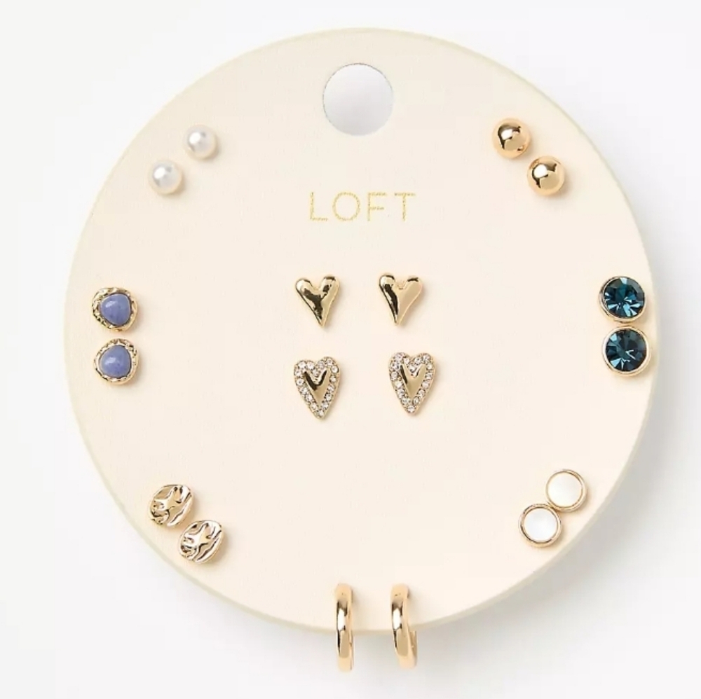 LOFT 9 Pairs Of Gold and Blue Earring Stud Collection